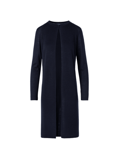 Designer Long-Sleeve Linen-Silk Knit Coat - navy