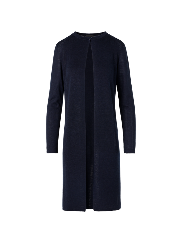 Designer Long-Sleeve Linen-Silk Knit Coat - navy