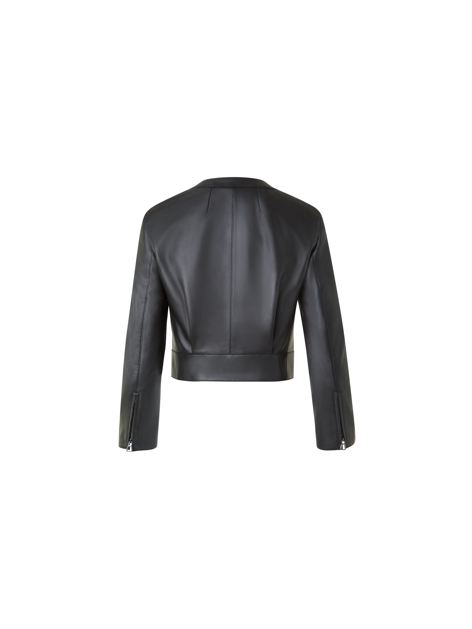 Designer Cropped Leather Jacket with Crew Neck - black - neutral