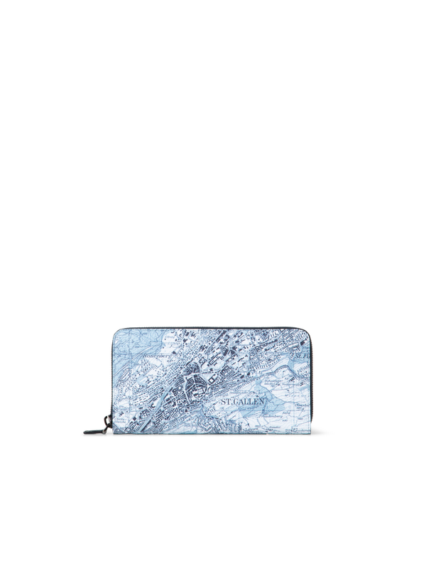 Designer Long Zip Wallet with St. Gallen Map Print - blue - multicolor