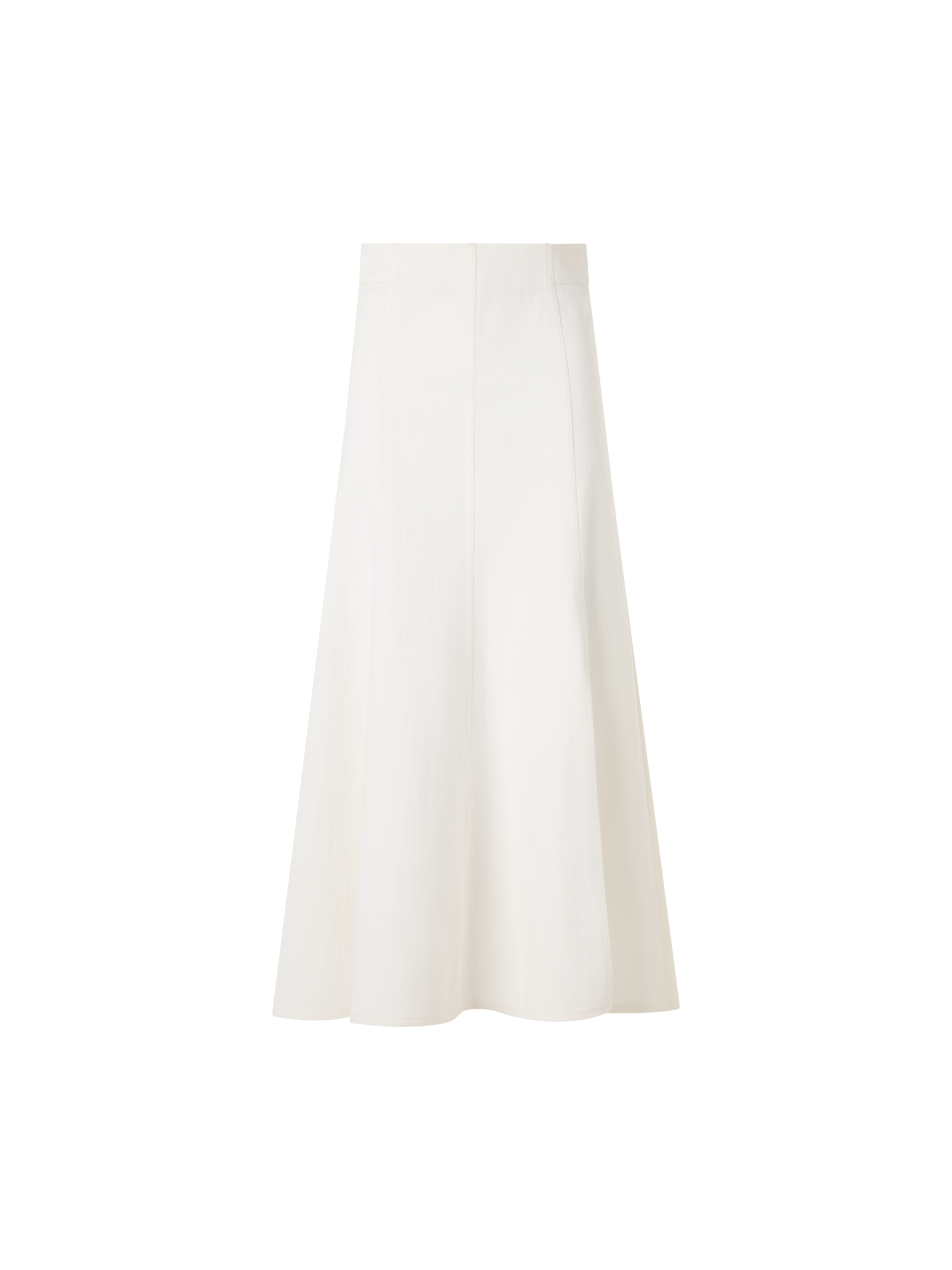 Designer Flared Cotton-Stretch Denim Midi Skirt - white