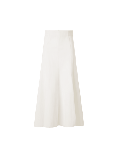 Designer Flared Cotton-Stretch Denim Midi Skirt - white