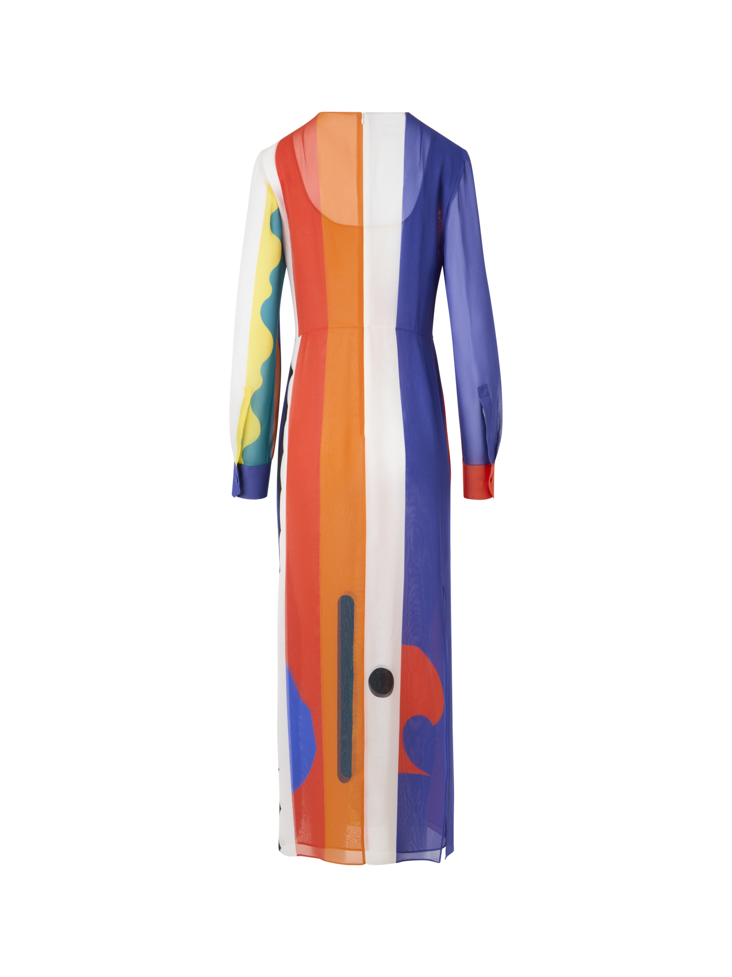 Designer Silk Long Dress with Paravent Print - multicolor
