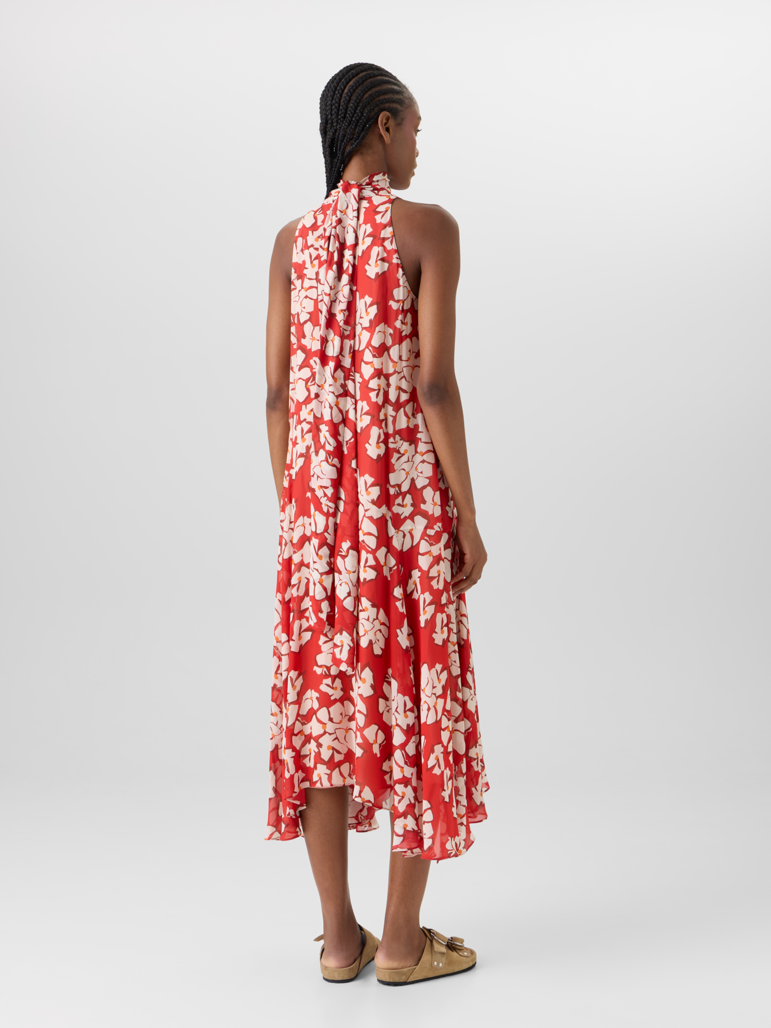 Designer Sleeveless Papercut Flower Midi Dress - red 