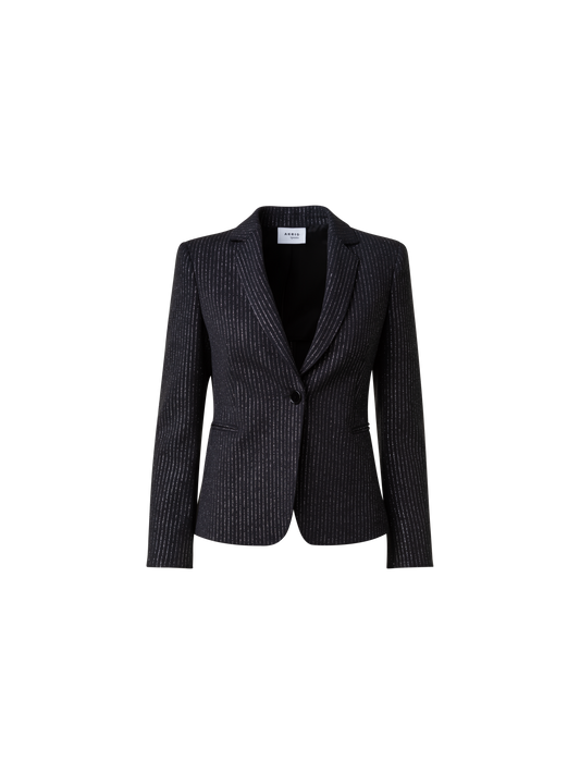 Designer Pebble Crêpe Jacket with Metallic Pin Stripes - black