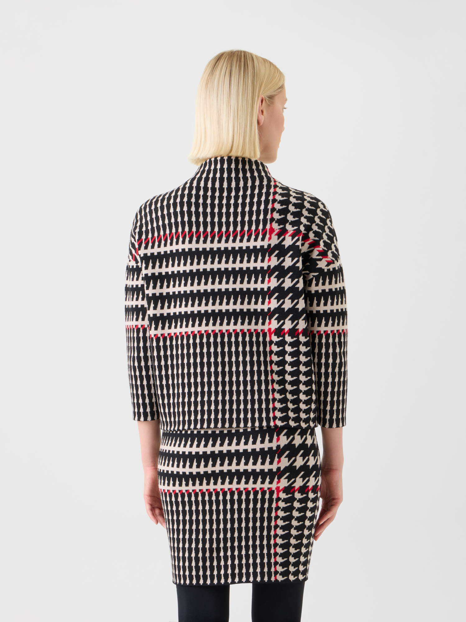 Designer XL Glencheck Jacquard Mock Neck Sweater - black - multicolor 