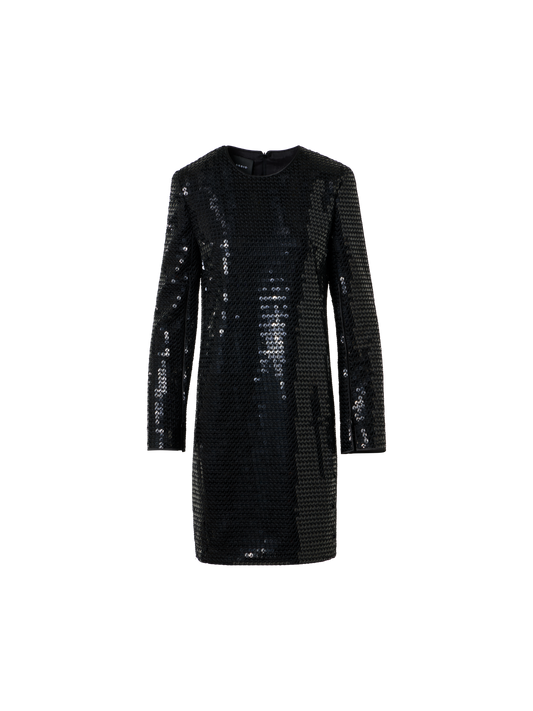 Designer Corded Sequins on Chiffon Cocktail Sheath Dress - black