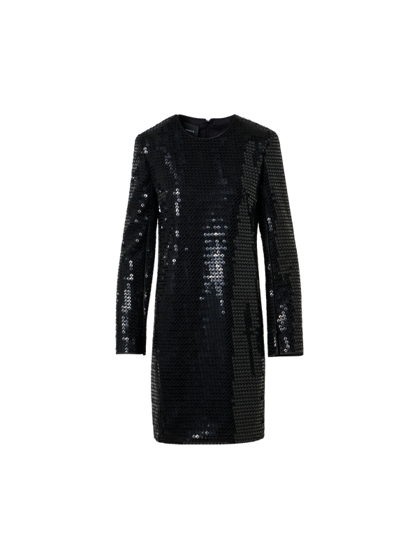 Designer Corded Sequins on Chiffon Cocktail Sheath Dress - black