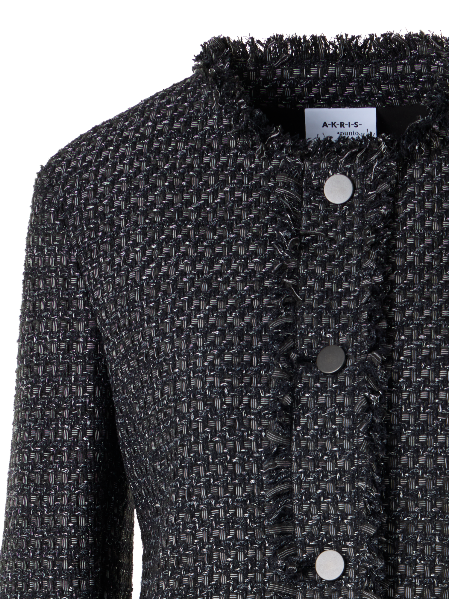 Designer Long-Sleeve Cotton-Blend Short Jacket - black