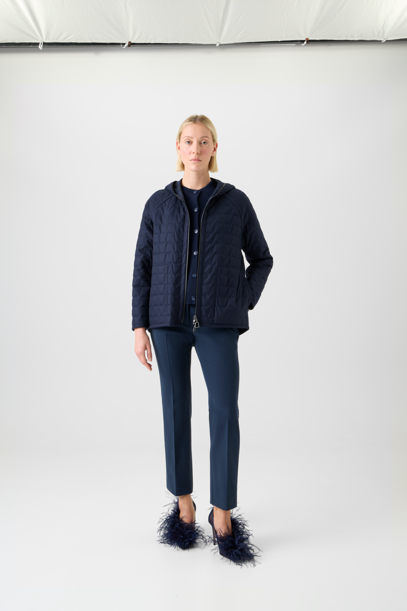 Designer Reversible Quilted Storm-System® Hooded Jacket - neutral - navy - blue 