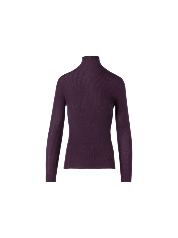 Designer Fine Rib Cashmere Silk Mock Neck Sweater - red