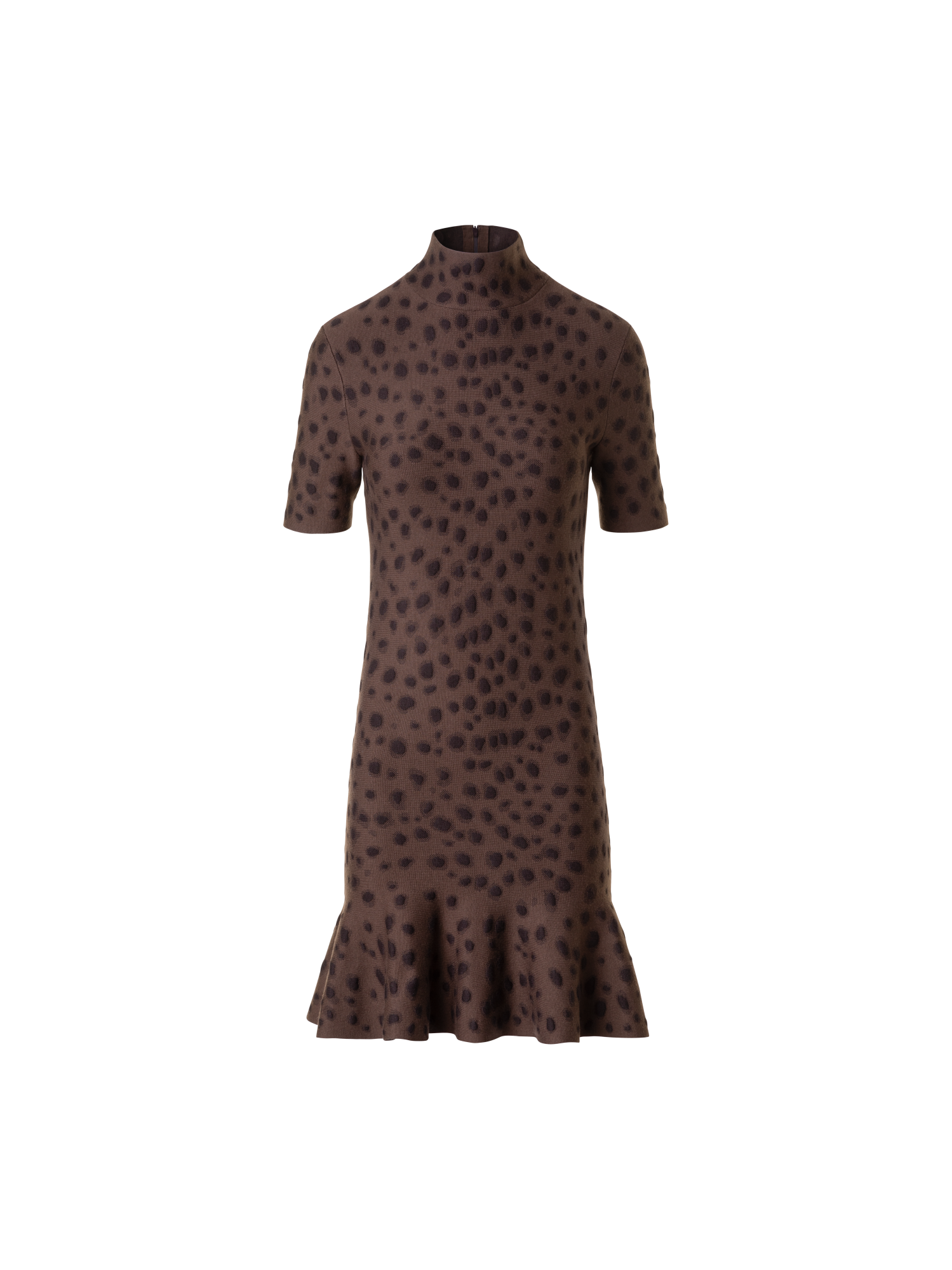 Designer Knit Dress in Leopard Jacquard with Flounce Hem - neutral - brown