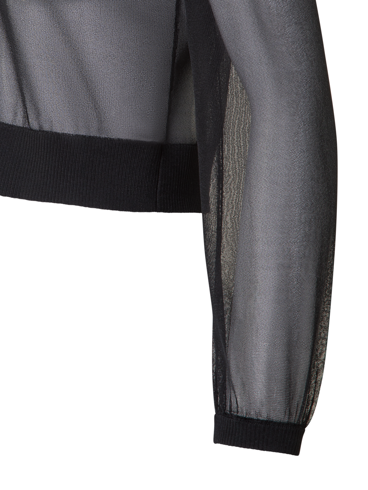 Designer Sheer Cropped Knit Cardigan with Volume Sleeves - black