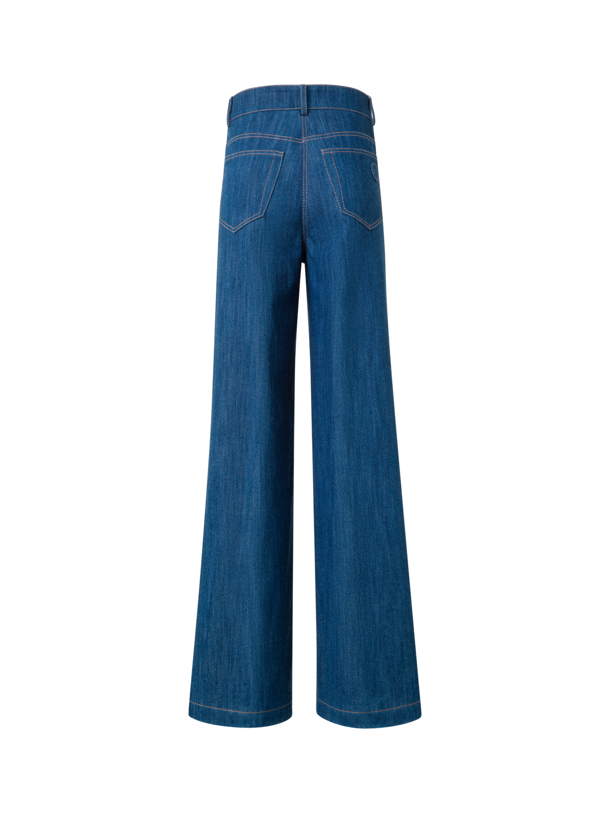 Designer Wide Cotton Denim Stretch Pants - blue