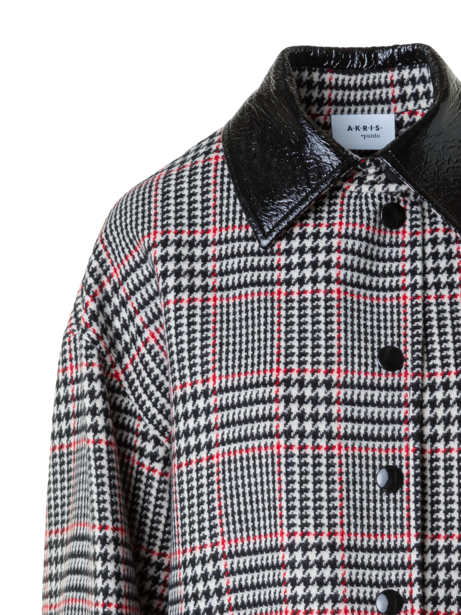 Designer Glencheck Tweed Jacket with Faux Leather Collar - black - multicolor