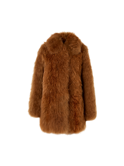 Designer Short Cashmere Goat Fur Coat - brown