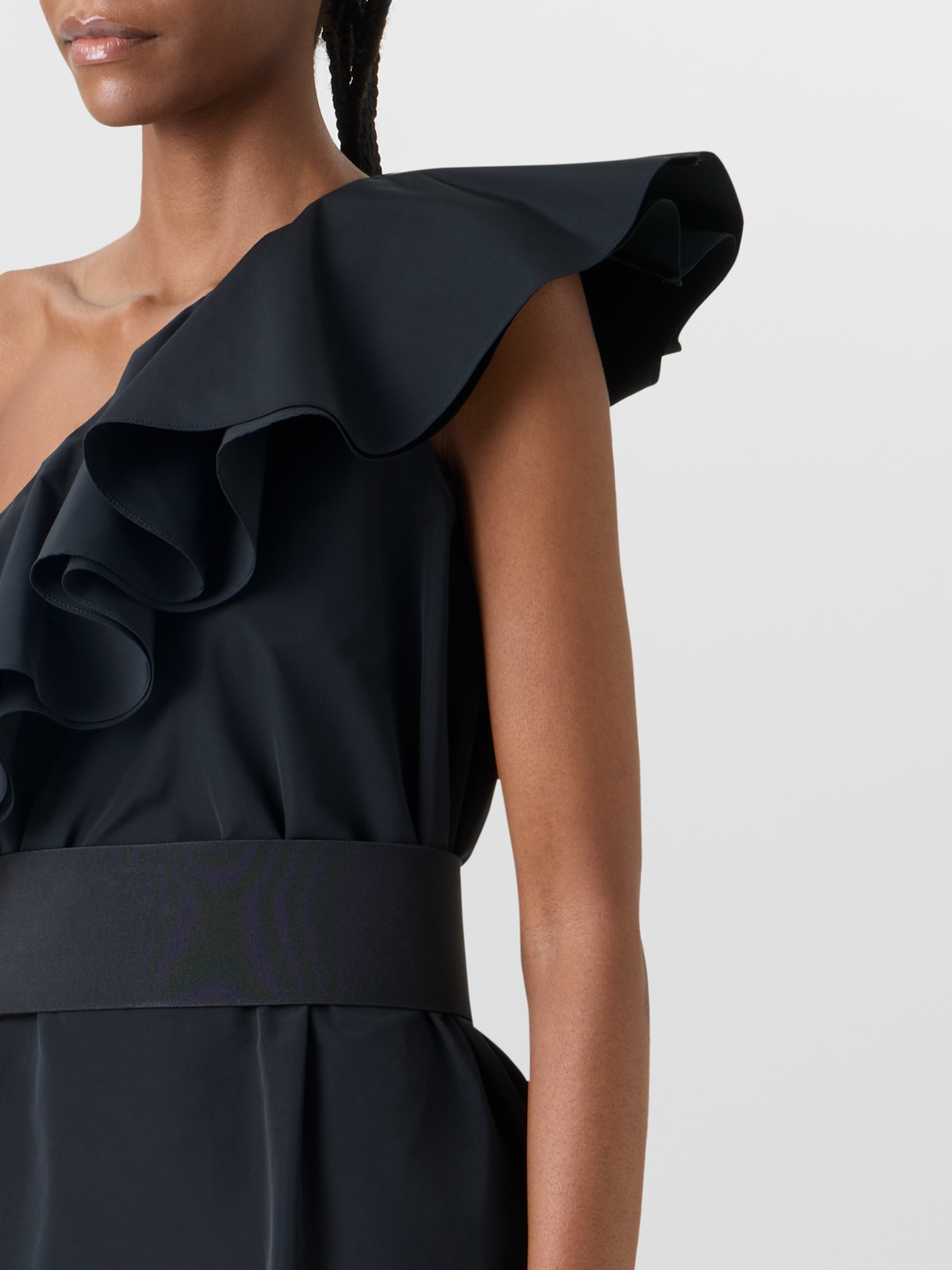 Designer Cotton-Blend Taffeta One-Shoulder Dress - black #editorial