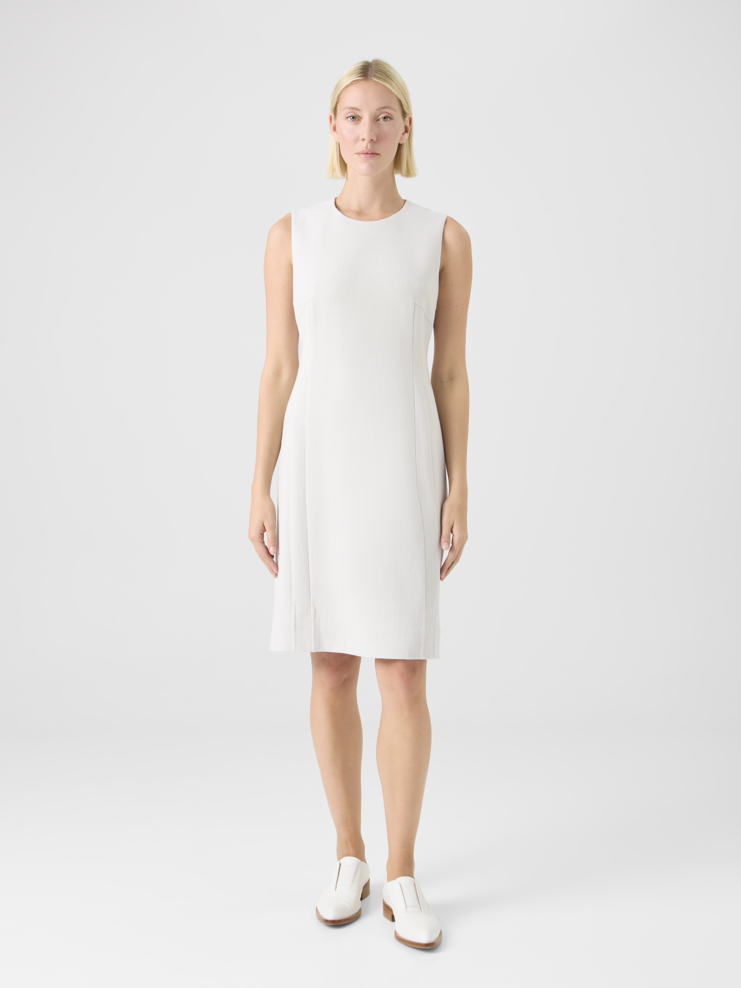 Designer Wool Crêpe Double-Face Sheath Dress - ecru 