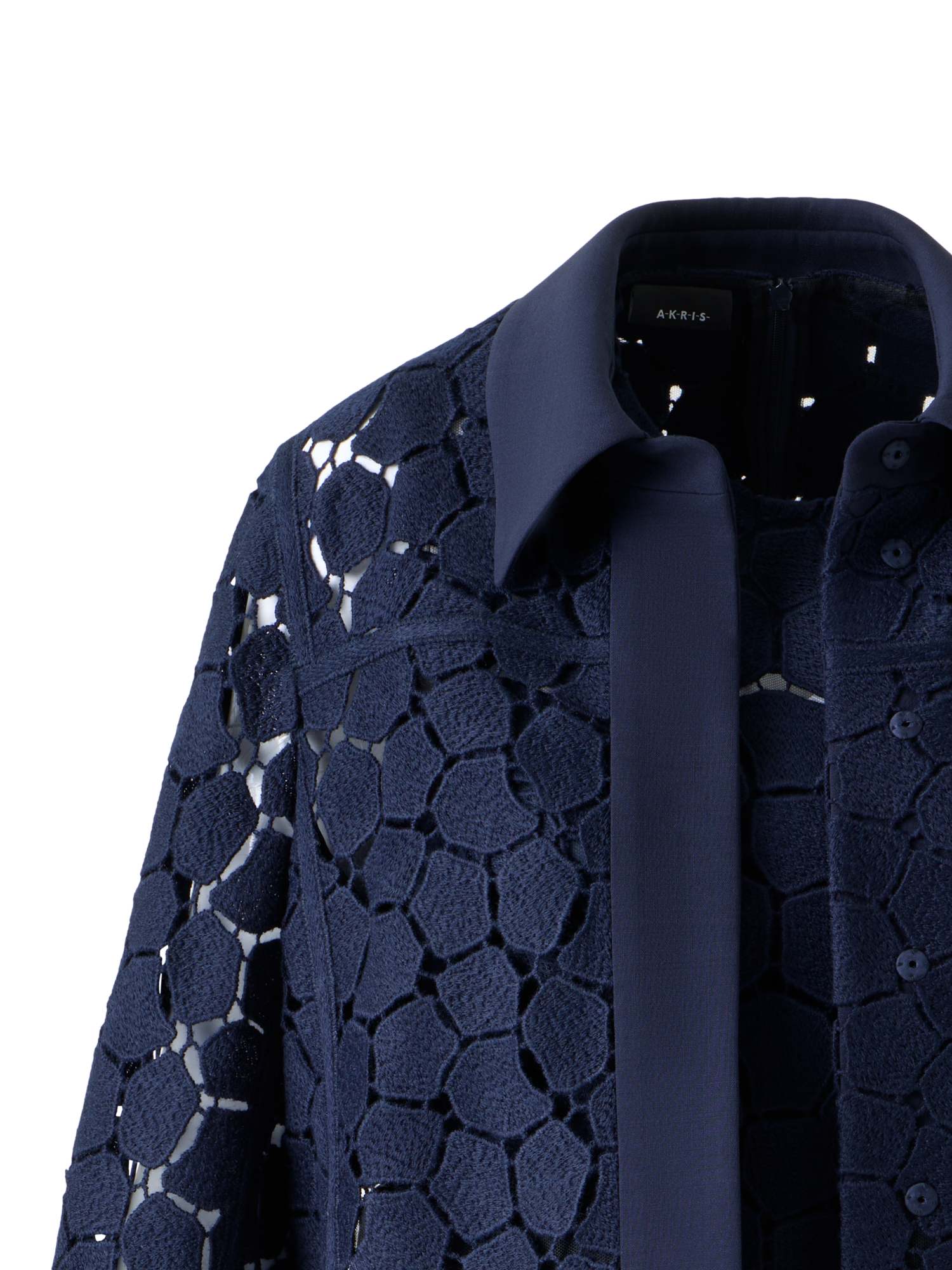 Designer Boxy Shirt Jacket in Lapis Lazuli Embroidery - neutral - navy - blue