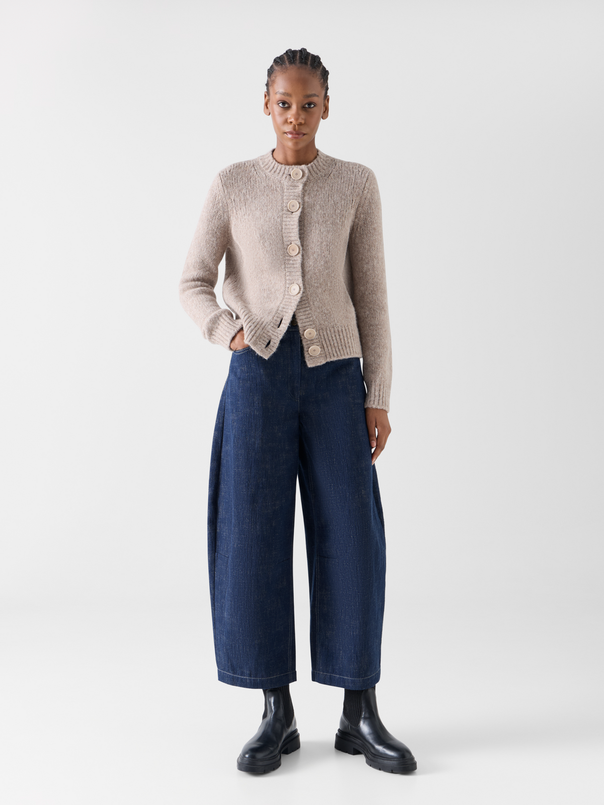 Designer Knit Cardigan in Fluffy Alpaca - beige #editorial