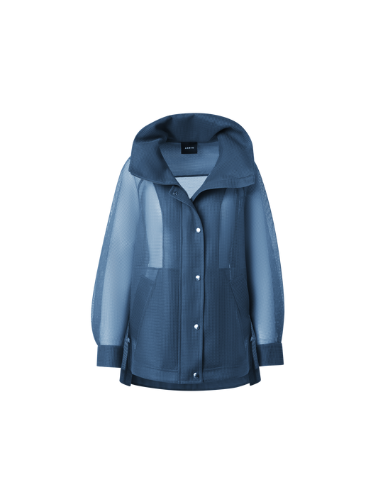 Designer Oversized Water-Repellent Parka in Techno Grid - blue