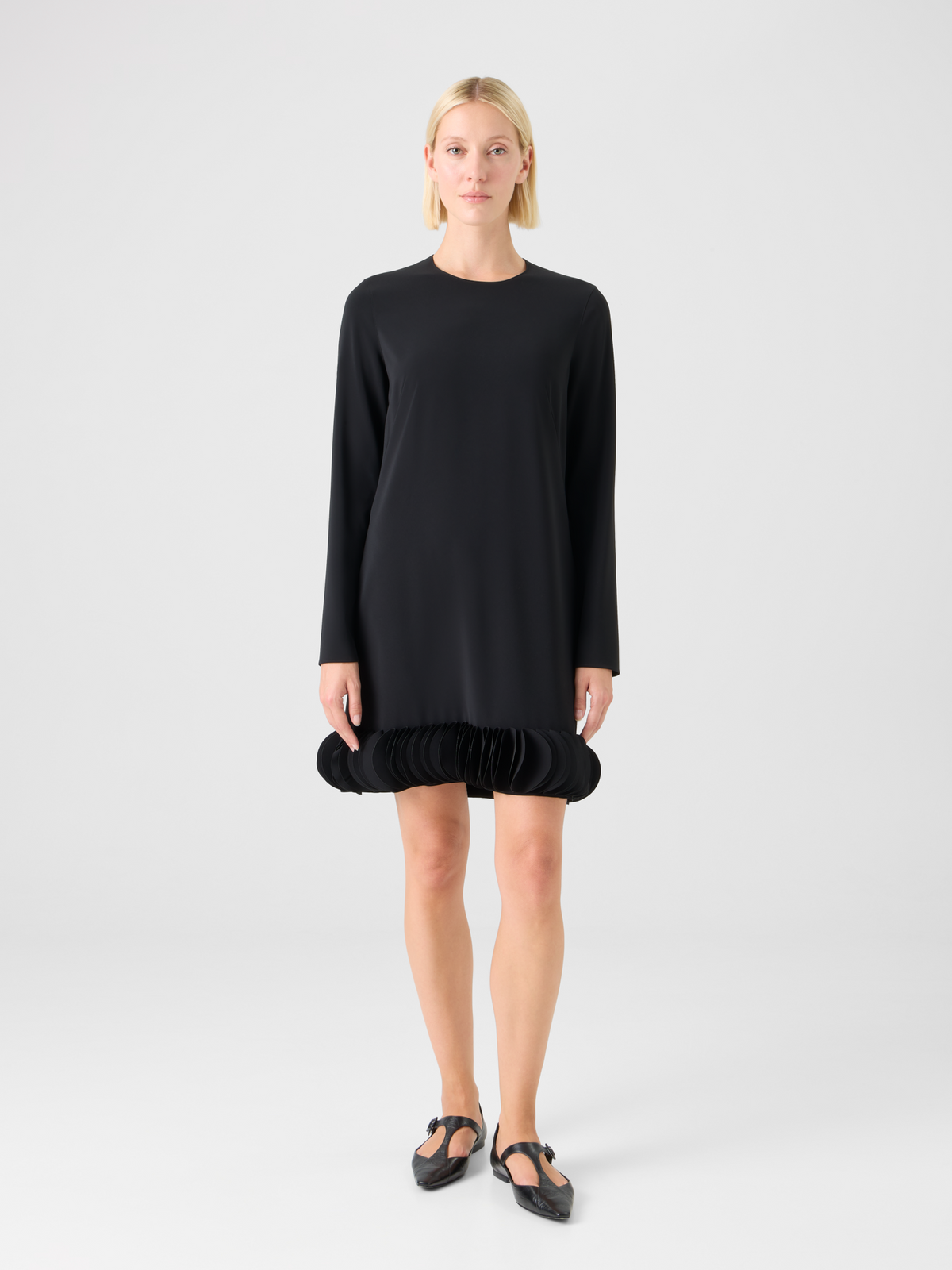 Designer 3D Dot Hem Lasercut Crêpe Dress - black #editorial