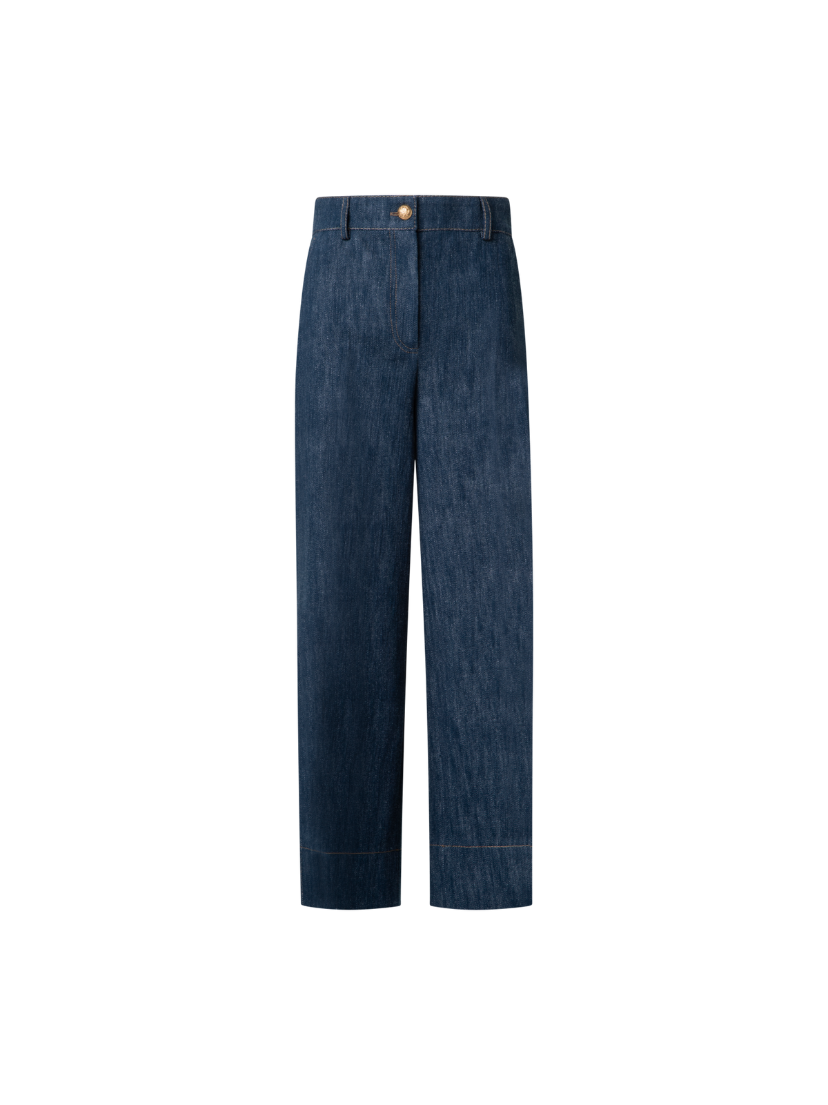 Designer Cropped Wide Cotton Wool Denim Pants - navy - blue