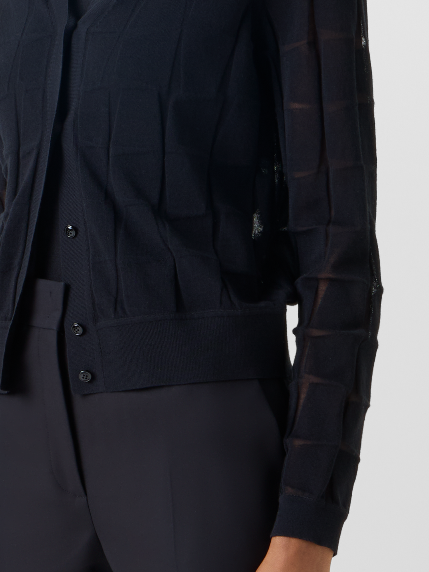 Designer Long-Sleeve Trapezoid Jacquard Knit Cardigan - black 