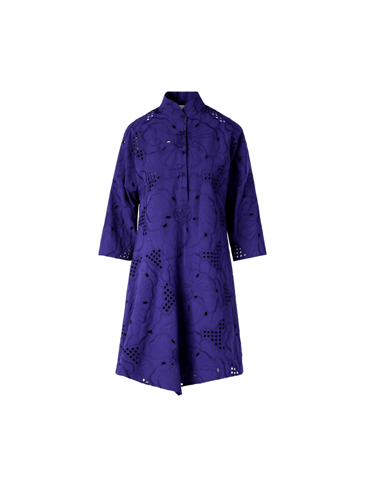 Designer Flower Eyelet Handkerchief Dress - purple