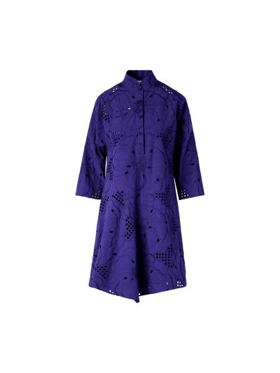 Designer Flower Eyelet Handkerchief Dress - purple