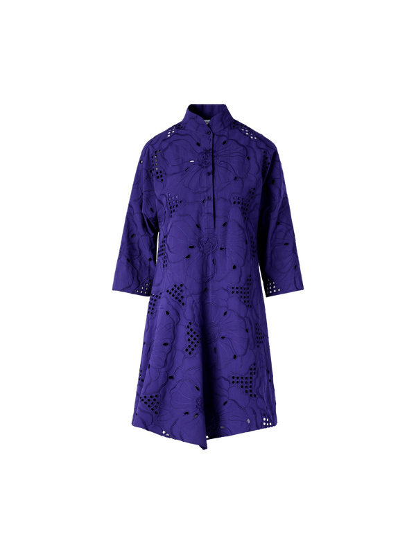 Designer Flower Eyelet Handkerchief Dress - purple