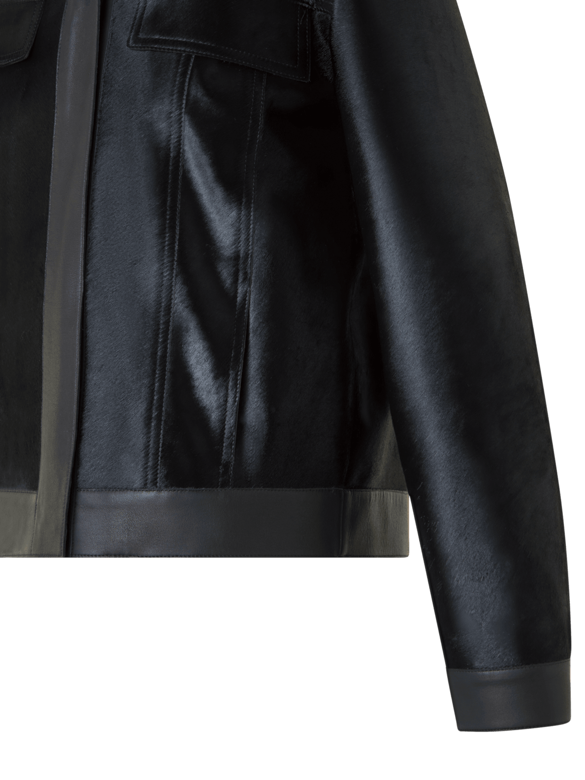 Designer Short Shearling Jacket with Leather Trim - black - neutral