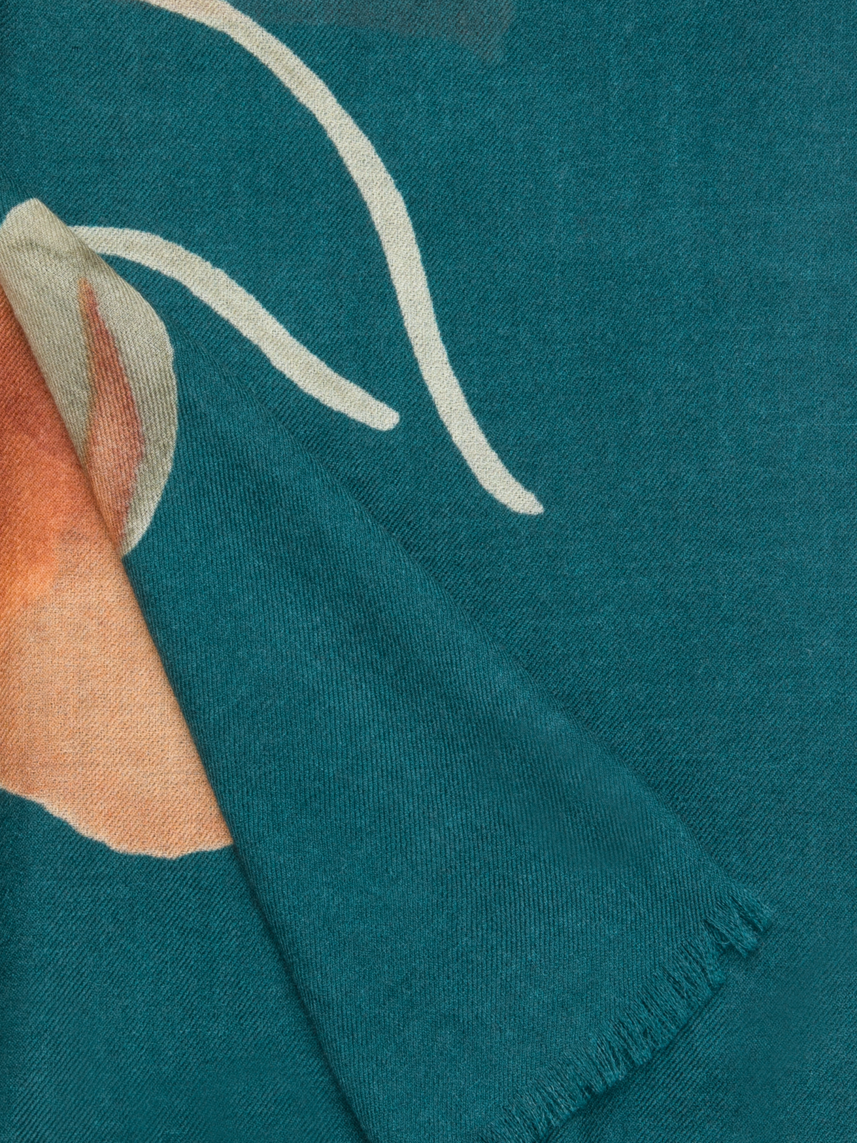 Designer Cashmere Silk Scarf with Placed Anemone Print - green - multicolor