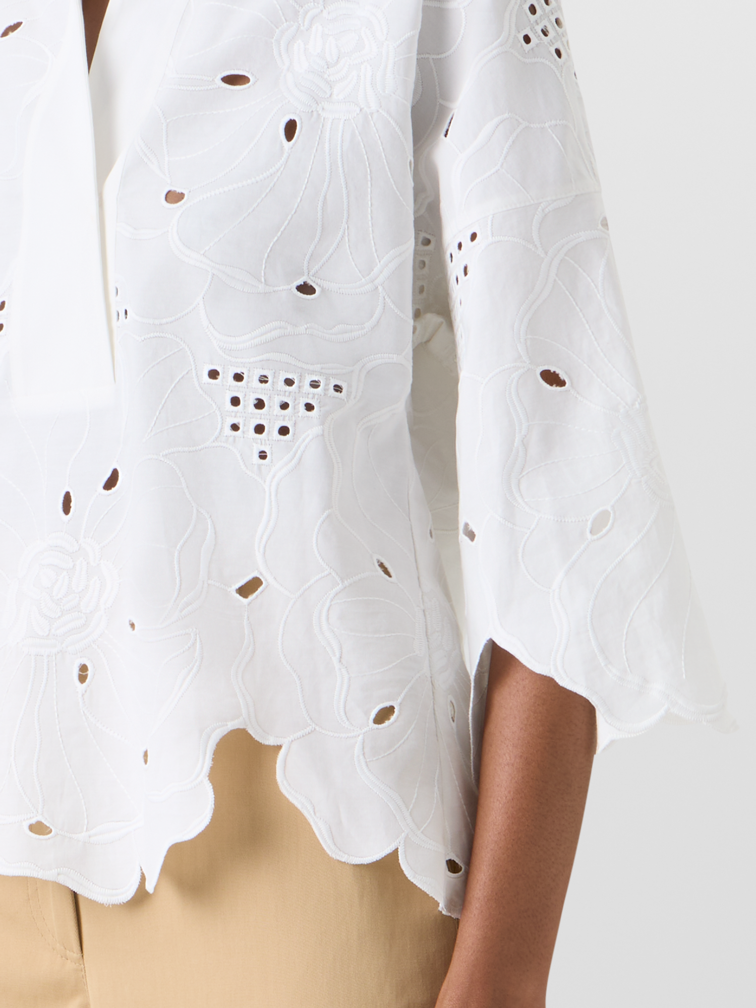 Designer 3/4-Sleeve Flower Eyelet Blouse - white 
