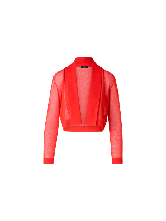 Designer Short Cardigan in Semi-Sheer Cotton Blend - red