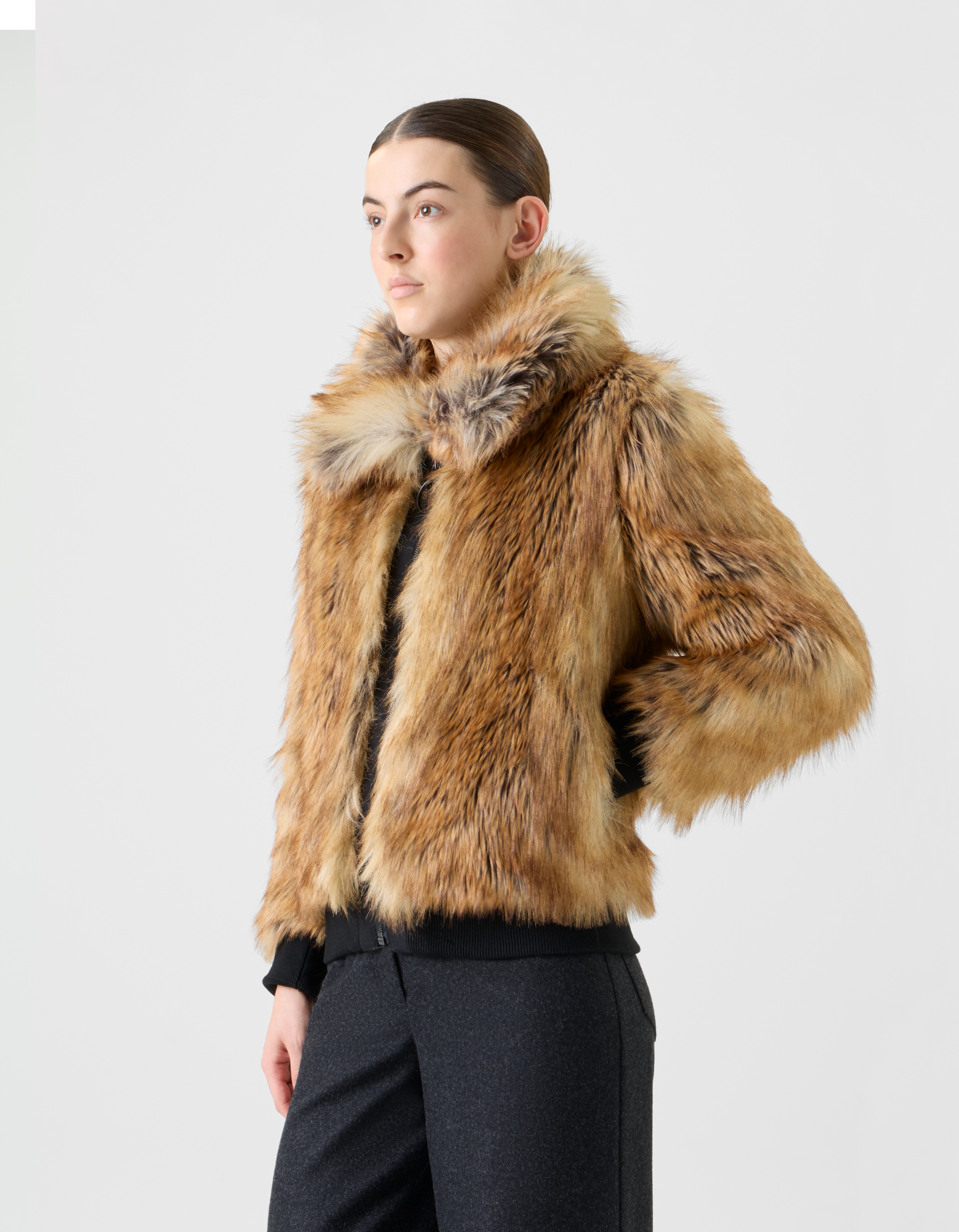 Designer Faux Fur Bomber Jacket - neutral - brown 