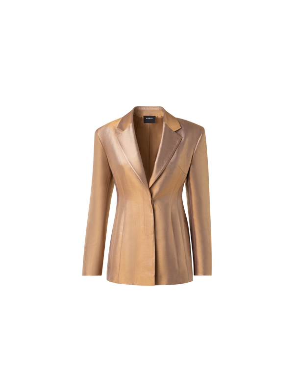 Designer Fitted Single Breasted Jacket in Golden Lurex - gold