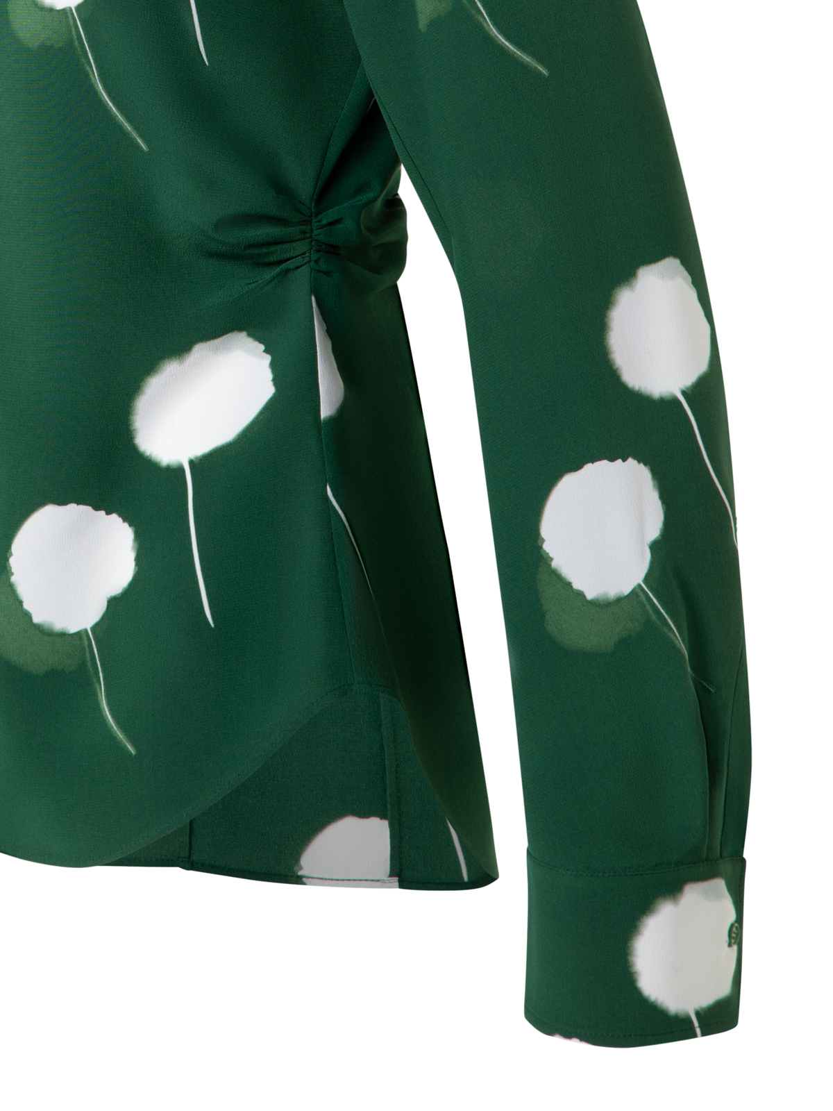 Designer Fitted Silk Blouse with Dandelion Print - green - multicolor