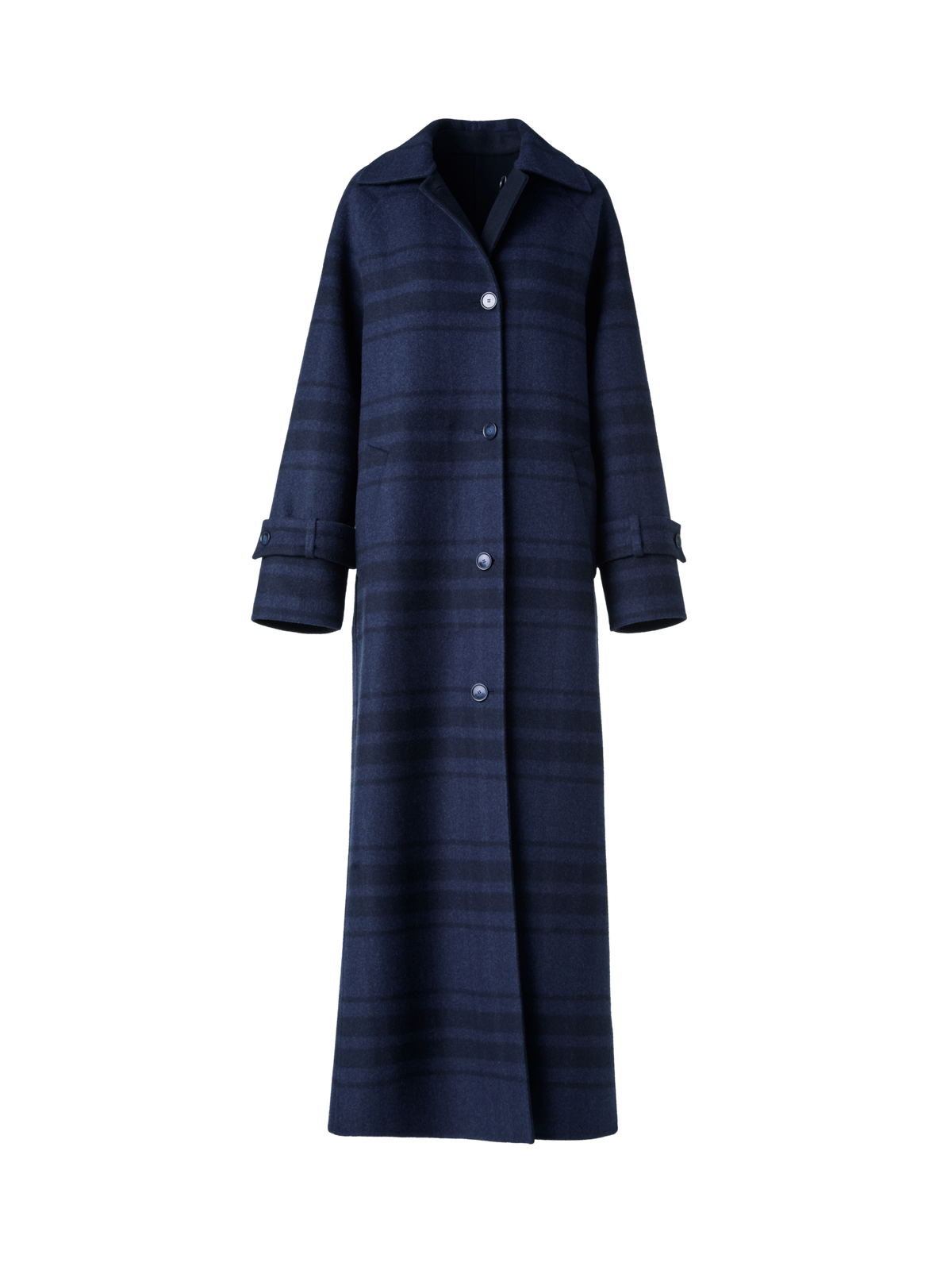 Designer Oversized Wool Double-Face Plaid Maxi Coat - neutral - navy - blue
