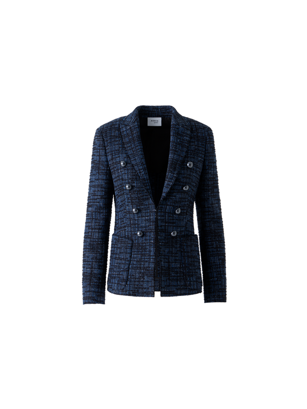 Designer Raw Cotton Stripe Tweed Blazer - blue