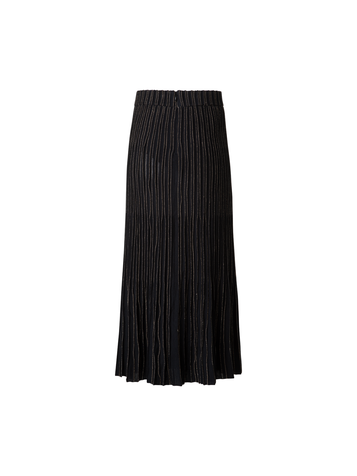 Designer Midi Knit Skirt with and Golden Lurex Stripes - black - multicolor - gold