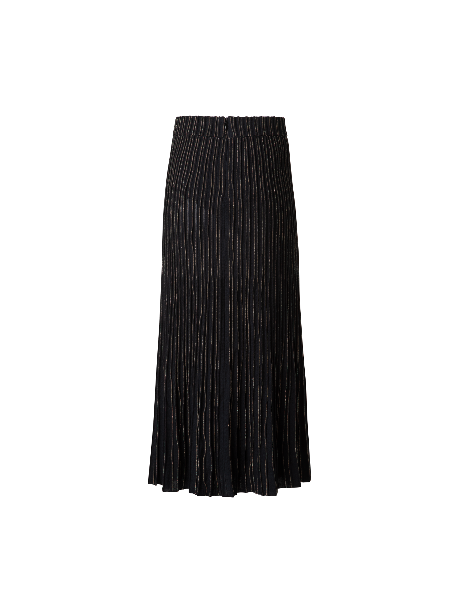 Designer Midi Knit Skirt with and Golden Lurex Stripes - black - multicolor - gold