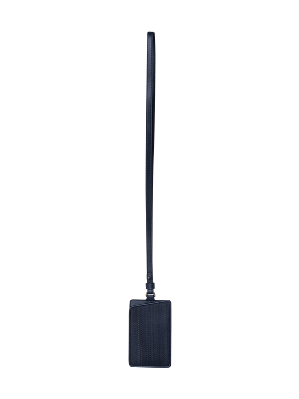 Designer Luggage Tag in Horsehair and Leather - navy - blue