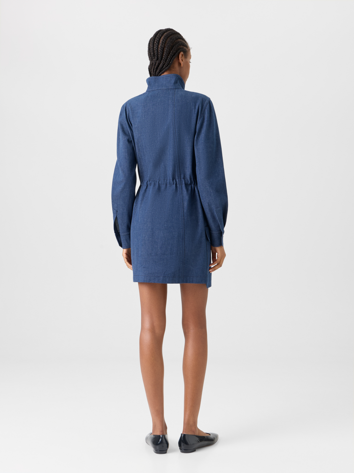 Designer Short Dress in Sea Island Denim - blue #editorial