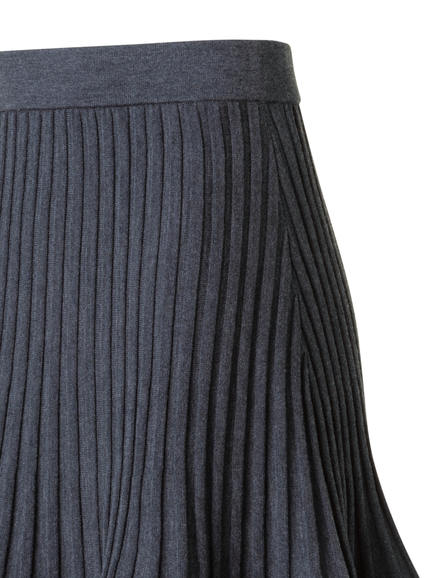 Designer Flared Merino Wool Rib Knit Mini Skirt - neutral - grey