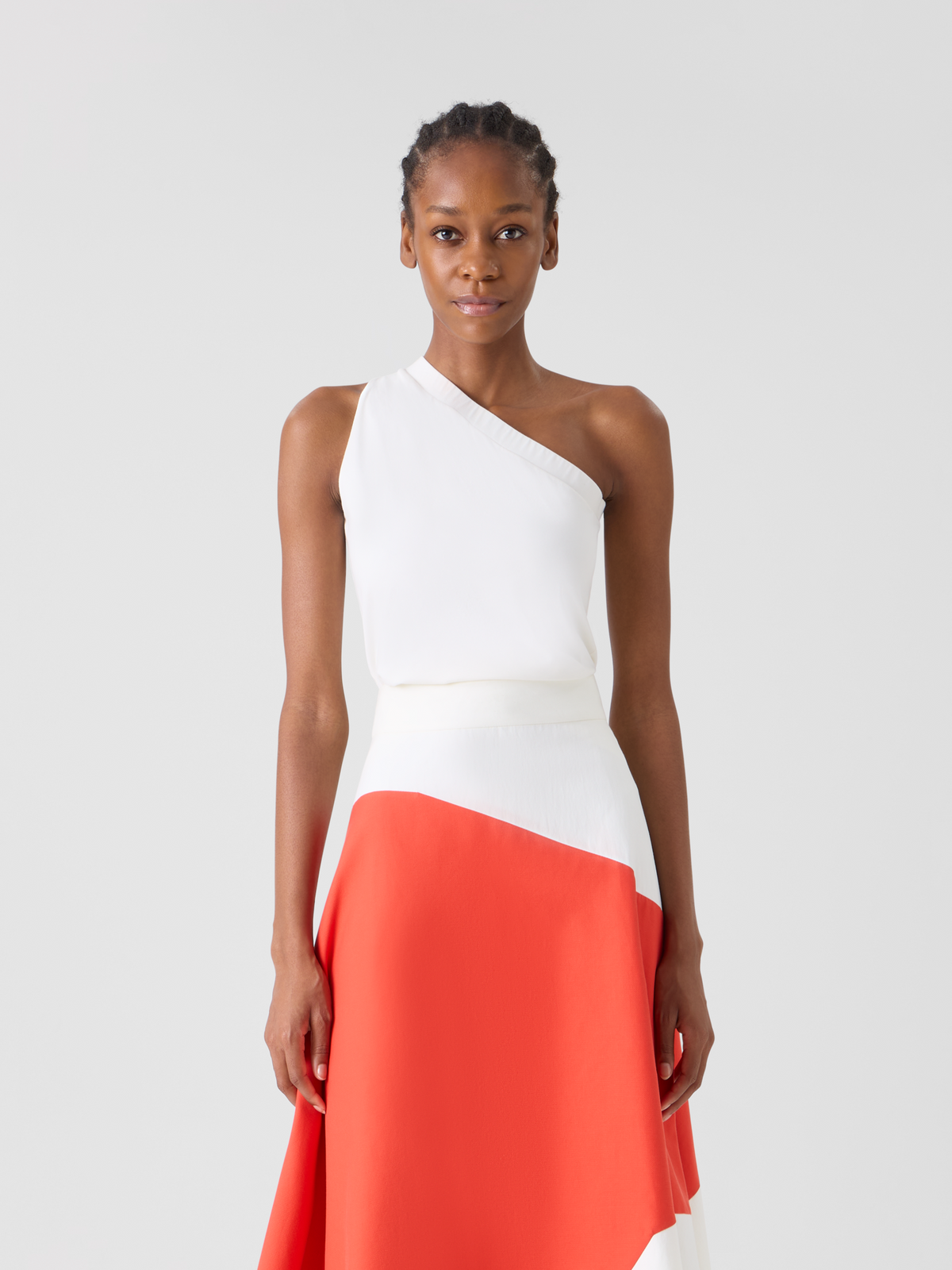 Designer Fitted One-Shoulder Cotton Jersey Top - ecru