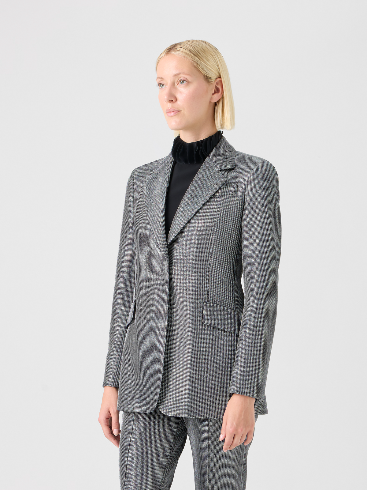 Designer Metallic Birdseye Jersey Blazer - grey - silver #editorial