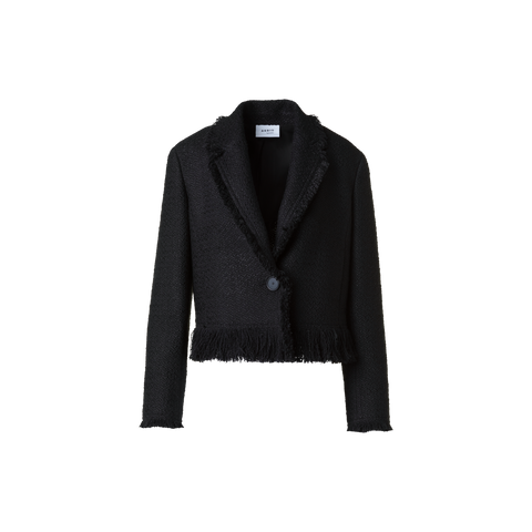 Kurze Bouclé Tweed Jacke mit Fransen
