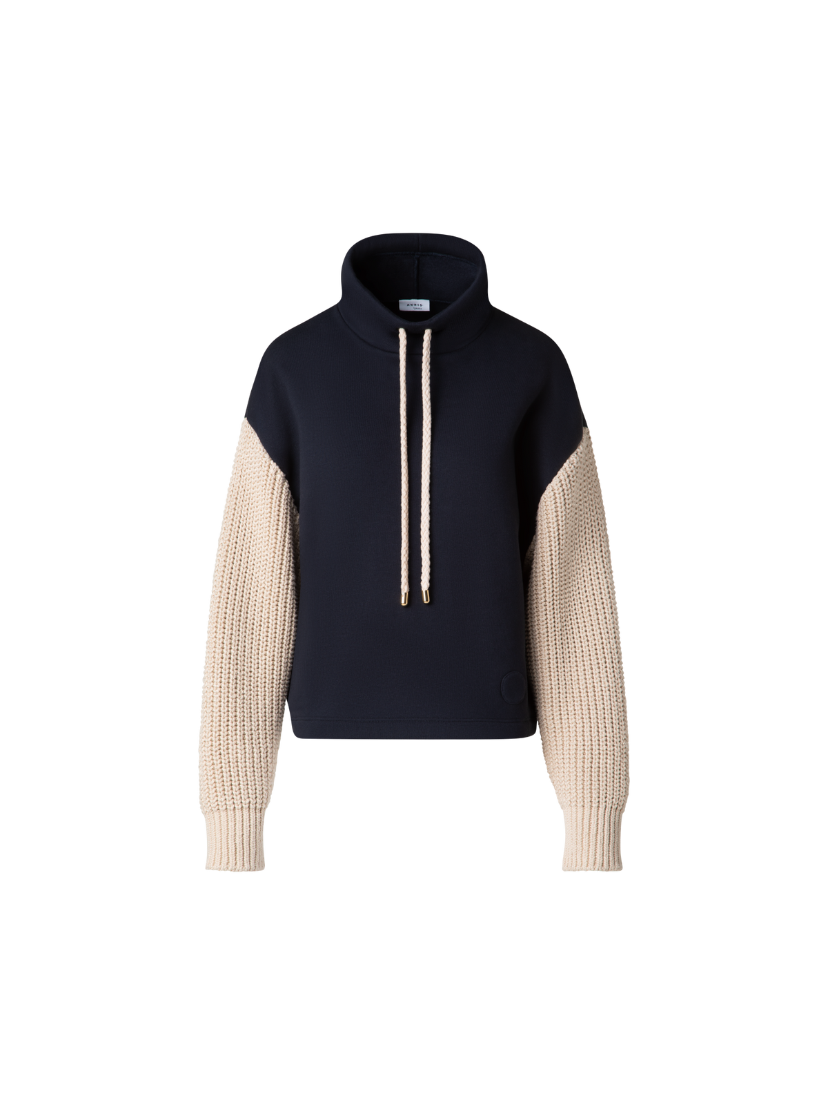 Designer Jersey Hoodie with Knit Sleeves - navy - blue - multicolor - beige