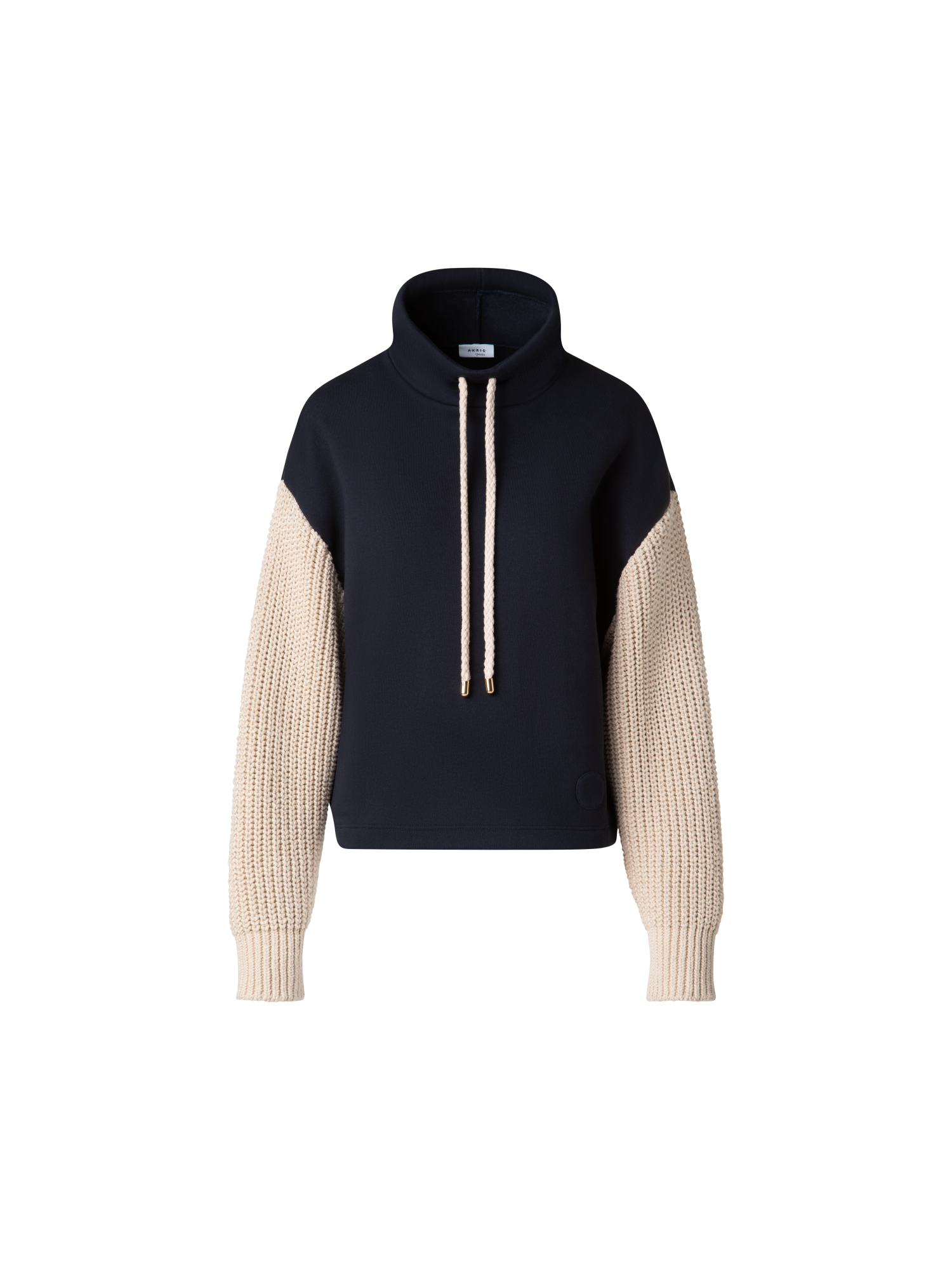 Designer Jersey Hoodie with Knit Sleeves - navy - blue - multicolor - beige